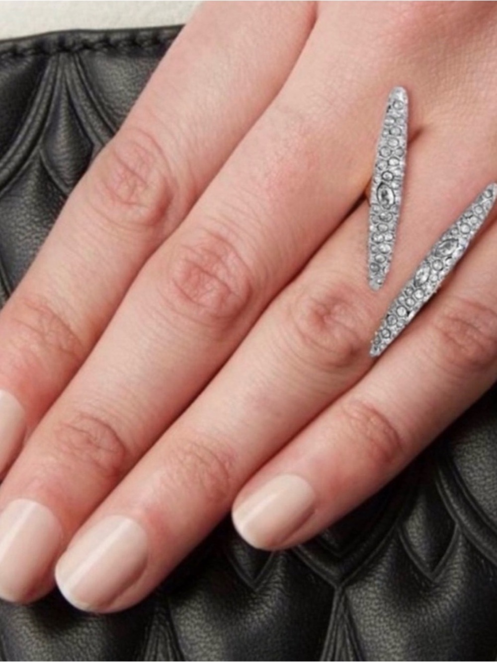 NEW Alexis Bittar Ring Miss Havisham Silver Crystal Spear Double Spike JN28